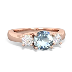 Aquamarine Diamond Three Stone Round Trellis 14K Rose Gold ring R4018