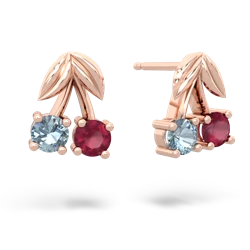 Aquamarine Sweet Cherries 14K Rose Gold earrings E7001