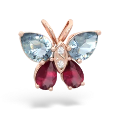 Aquamarine Butterfly 14K Rose Gold pendant P2215