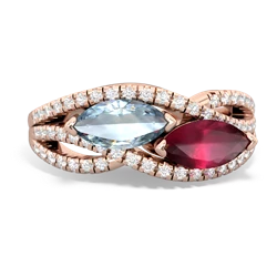 Aquamarine Diamond Rivers 14K Rose Gold ring R3070