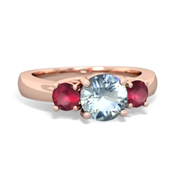 Aquamarine Three Stone Round Trellis 14K Rose Gold ring R4018