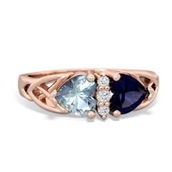 Aquamarine Celtic Knot Double Heart 14K Rose Gold ring R5040