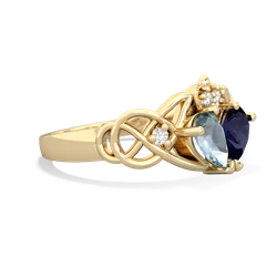 Aquamarine 'One Heart' Celtic Knot Claddagh 14K Yellow Gold ring R5322