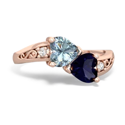 Aquamarine Snuggling Hearts 14K Rose Gold ring R2178