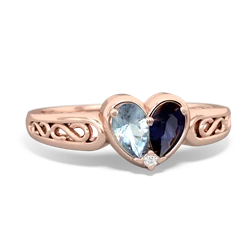 Aquamarine Filligree 'One Heart' 14K Rose Gold ring R5070