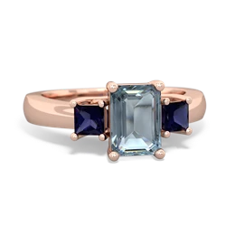 Aquamarine Three Stone Emerald-Cut Trellis 14K Rose Gold ring R4021