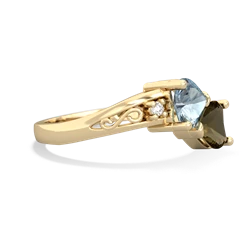 Aquamarine Snuggling Hearts 14K Yellow Gold ring R2178