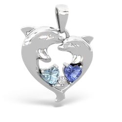 Aquamarine Dolphin Heart 14K White Gold pendant P5820