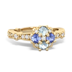 Aquamarine Sparkling Tiara Cluster 14K Yellow Gold ring R26293RD