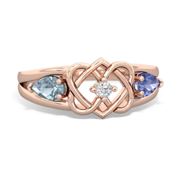 Aquamarine Hearts Intertwined 14K Rose Gold ring R5880