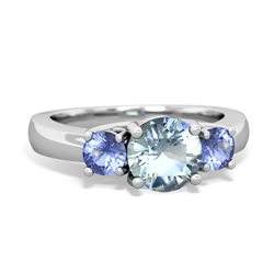 Aquamarine Three Stone Round Trellis 14K White Gold ring R4018