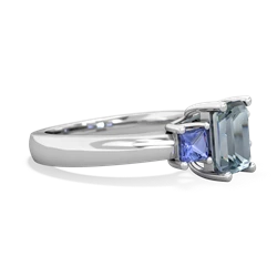 Aquamarine Three Stone Emerald-Cut Trellis 14K White Gold ring R4021