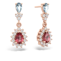 Aquamarine Halo Pear Dangle 14K Rose Gold earrings E1882