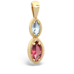 Aquamarine Antique-Style Halo 14K Yellow Gold pendant P5700