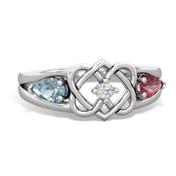 Aquamarine Hearts Intertwined 14K White Gold ring R5880