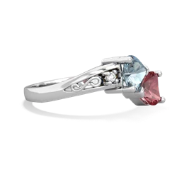 Aquamarine Snuggling Hearts 14K White Gold ring R2178