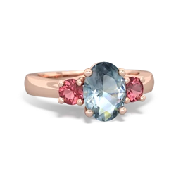 Aquamarine Three Stone Oval Trellis 14K Rose Gold ring R4024