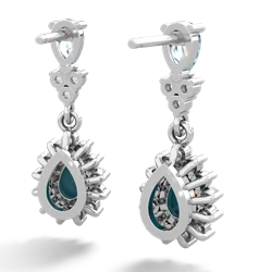 Aquamarine Halo Pear Dangle 14K White Gold earrings E1882