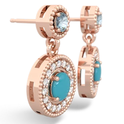 Aquamarine Halo Dangle 14K Rose Gold earrings E5319