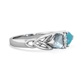 Aquamarine Celtic Knot Double Heart 14K White Gold ring R5040