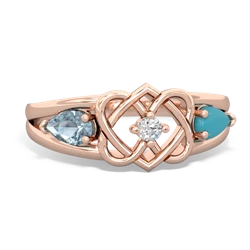 Aquamarine Hearts Intertwined 14K Rose Gold ring R5880