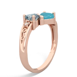 Aquamarine Snuggling Hearts 14K Rose Gold ring R2178