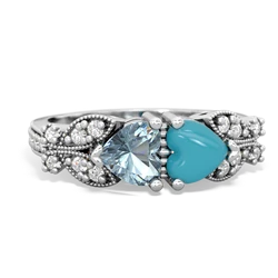 Aquamarine Diamond Butterflies 14K White Gold ring R5601