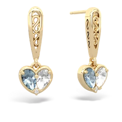 Aquamarine Filligree Heart 14K Yellow Gold earrings E5070