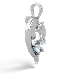 Aquamarine Dolphin Heart 14K White Gold pendant P5820