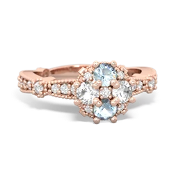 Aquamarine Sparkling Tiara Cluster 14K Rose Gold ring R26293RD