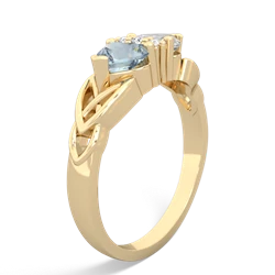 Aquamarine Celtic Knot Double Heart 14K Yellow Gold ring R5040