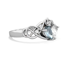 Aquamarine 'One Heart' Celtic Knot Claddagh 14K White Gold ring R5322