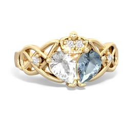 Aquamarine 'One Heart' Celtic Knot Claddagh 14K Yellow Gold ring R5322