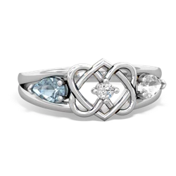 Aquamarine Hearts Intertwined 14K White Gold ring R5880