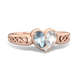 Aquamarine Filligree 'One Heart' 14K Rose Gold ring R5070