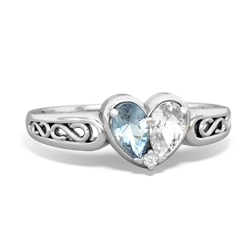 Aquamarine Filligree 'One Heart' 14K White Gold ring R5070