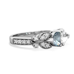 Aquamarine Diamond Butterflies 14K White Gold ring R5601