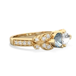 Aquamarine Diamond Butterflies 14K Yellow Gold ring R5601