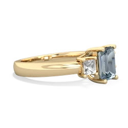 Aquamarine Three Stone Emerald-Cut Trellis 14K Yellow Gold ring R4021