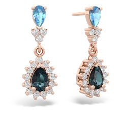 Blue Topaz Halo Pear Dangle 14K Rose Gold earrings E1882