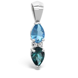 Blue Topaz Bowtie Drop 14K White Gold pendant P0865