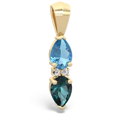 Blue Topaz Bowtie Drop 14K Yellow Gold pendant P0865