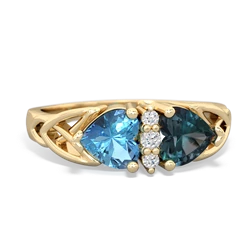 Blue Topaz Celtic Knot Double Heart 14K Yellow Gold ring R5040