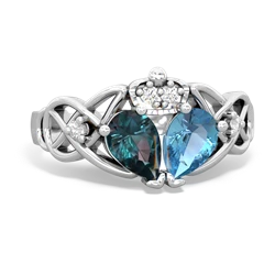 Blue Topaz 'One Heart' Celtic Knot Claddagh 14K White Gold ring R5322