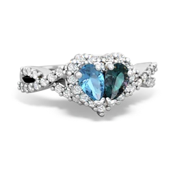 Blue Topaz Diamond Twist 'One Heart' 14K White Gold ring R2640HRT