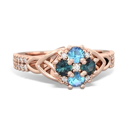 Blue Topaz Celtic Knot Cluster Engagement 14K Rose Gold ring R26443RD