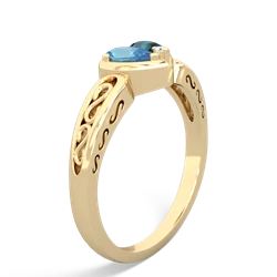 Blue Topaz Filligree 'One Heart' 14K Yellow Gold ring R5070