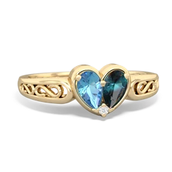 Blue Topaz Filligree 'One Heart' 14K Yellow Gold ring R5070