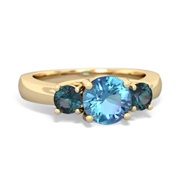 Blue Topaz Three Stone Round Trellis 14K Yellow Gold ring R4018