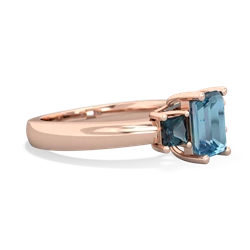 Blue Topaz Three Stone Emerald-Cut Trellis 14K Rose Gold ring R4021